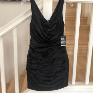 Express Ruched satin black cocktail dress